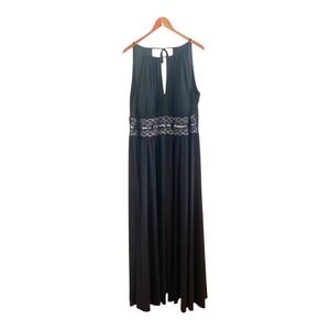 Plus Size R&M Richards Black Beaded Waist Keyhole Front Slit Evening Dress
